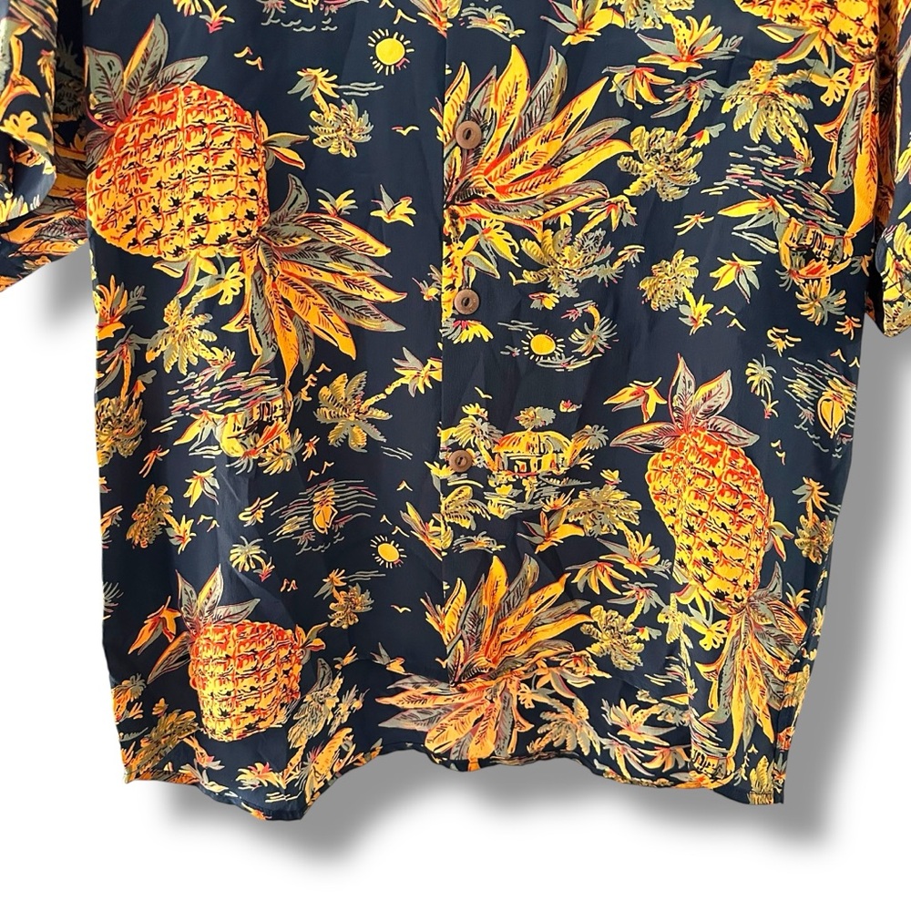 Avanti Navy/Orange Men’s Pineapple Hut Vtg Aloha Silk Button Down Shirt Medium - Picture 4 of 9